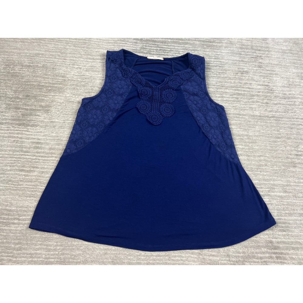 My Danielle Tank Top Womens Large Blue MD22598RSD Lace Trim Sleeveless Knit Boho